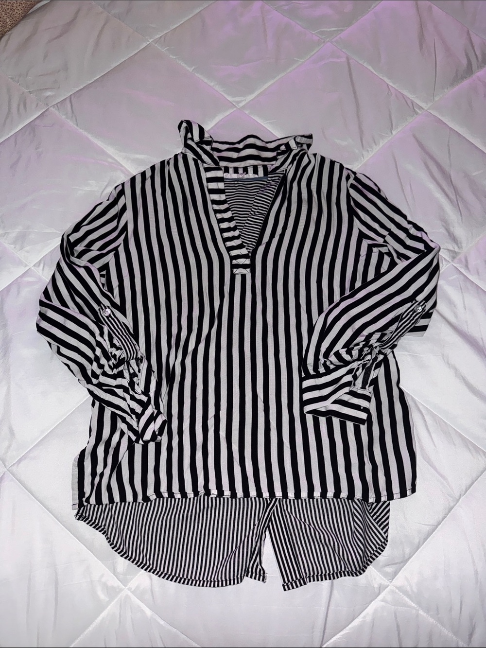 Jane and Delancey Black and White Striped V-Neck Blouse
